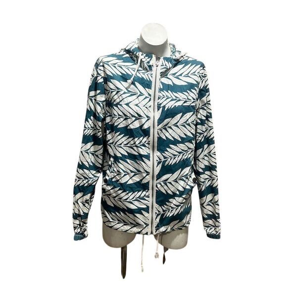 Original Penguin Women's Green Floral Windbreaker Jacket Size M Hooded - Picture 1 of 12